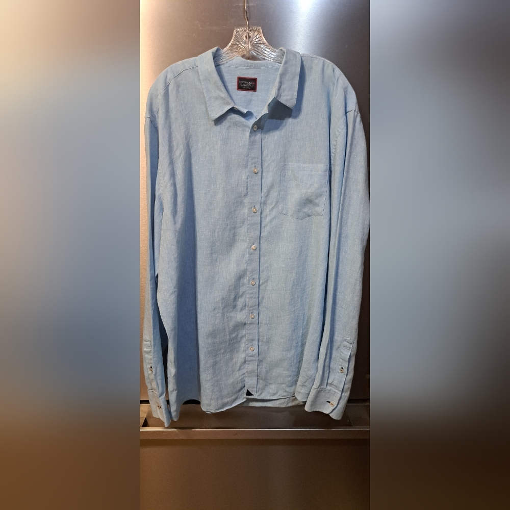 Mens UNTUCKit Lt Blue 100% Linen Button Up Long Sleeve Shirt Breathable 3X